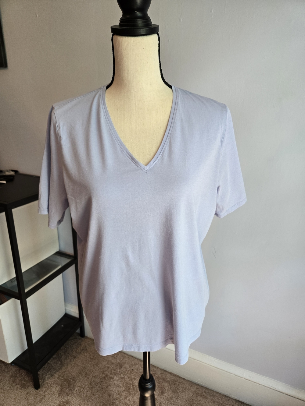 Eileen Fisher Slubby Jersey V-Neck T-Shirt Haze Blue Medium EUC